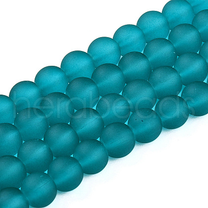 Frosted Transparent Glass Beads Strands X-GLAA-S031-8mm-37-01-1