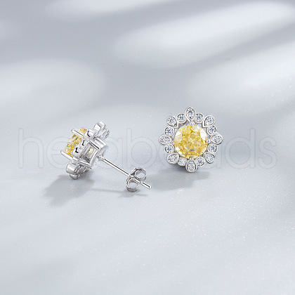 Flower 925 Sterling Silver Pave Cubic Zirconia Stud Earrings FS-WG92113-09-1