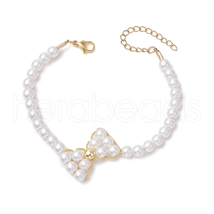 Shell Pearl Link Bracelets BJEW-JB11374-1