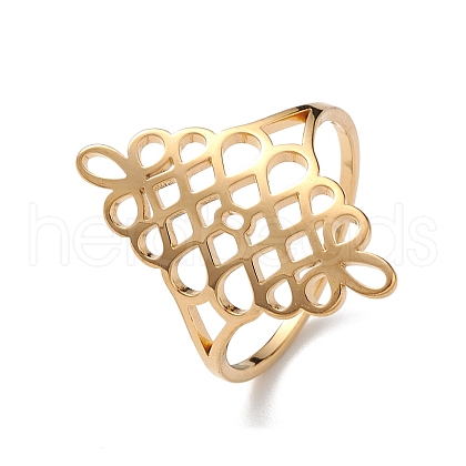 Hollow Out Chinese Knot 304 Stainless Steel Finger Ring for Women RJEW-E073-09G-1