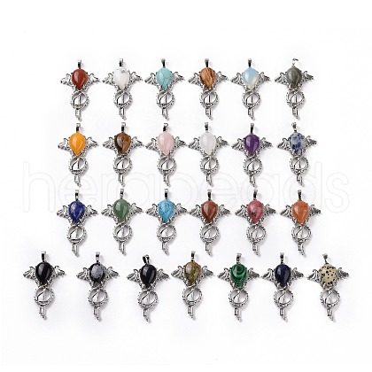 Gemstone Teardrop Pendants G-P496-03P-1