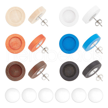 ANATTASOUL DIY Blank Dome Wooden Stud Earrings Making Kit DIY-AN0001-07-1