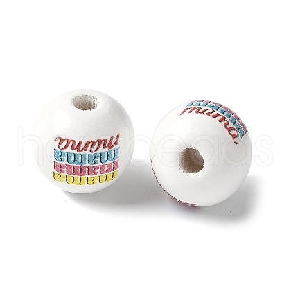 Mother's Day Theme Printed Wood European Beads WOOD-F016-07-1