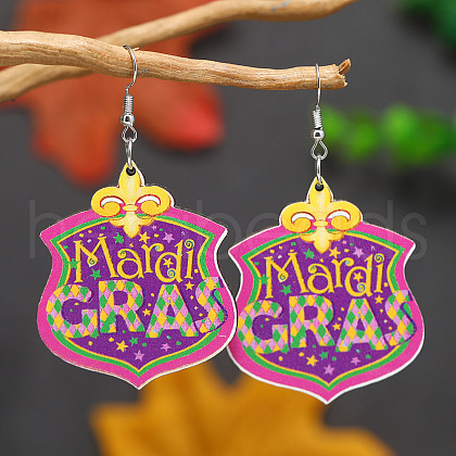 Wood Feather Dangle Earrings for Carnival Party KF5702-1-1