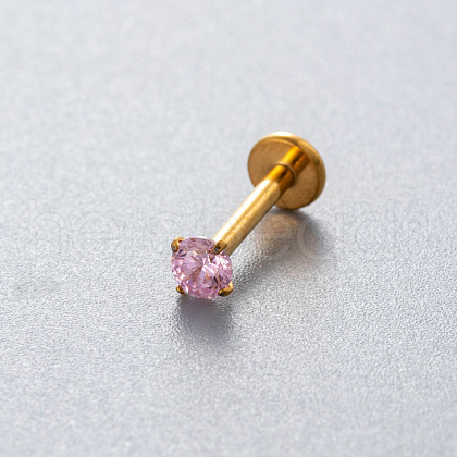 G23 Titanium Alloy Cubic Zirconia 17 Gauge Flat Round Threadless Labrets WG94BD7-29-1