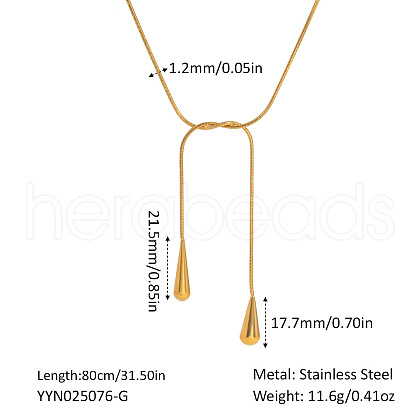 Fashionable Adjustable Stainless Steel Round Snake Chain Teardrop Lariat Necklaces for Women QB5670-1-1