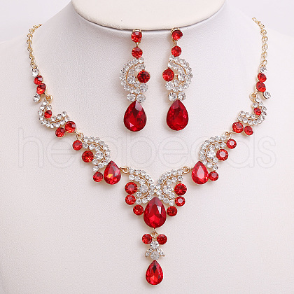 Teardrop & Moon Alloy Rhinestone Pendant Necklace & Stud Dangle Earring FS-WG0A8BD-11-1