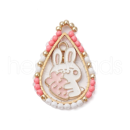 Easter Theme Glass Seed Beaded Teardrop with Rabbit Pendants PALLOY-MZ00580-05-1