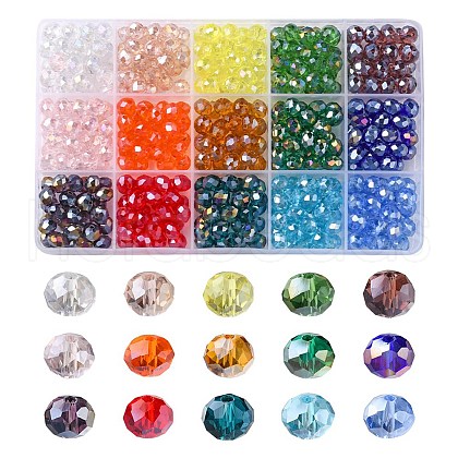 450Pcs 15 Style Electroplate Glass Beads Strands GLAA-YW0001-60-1