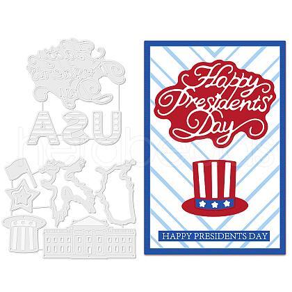 2Pcs 2 Styles Happy Presidents' Day Carbon Steel Cutting Dies Stencils DIY-WH0309-697-1
