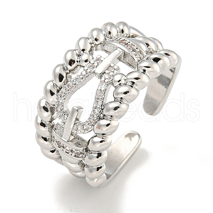 Rack Plating Brass Micro Pave Cubic Zirconia Belt Buckle Open Cuff Rings for Women RJEW-I104-07P-1