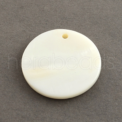 Flat Round Sea Shell Charms SSHEL-R025-8mm-1