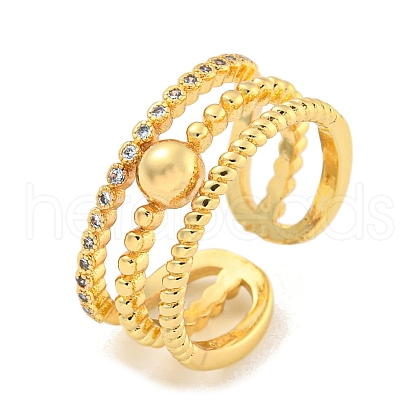 Brass Micro Pave Clear Cubic Zirconia Round Open Cuff Ring RJEW-M173-10B-G-1