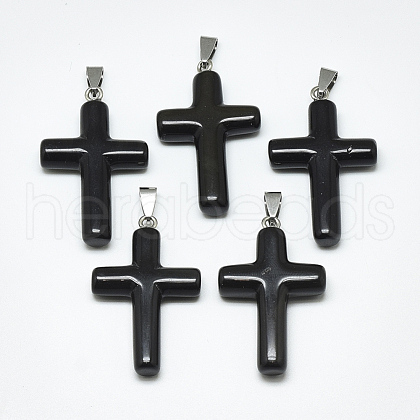 Natural Black Gemstone Pendants G-T122-18N-1