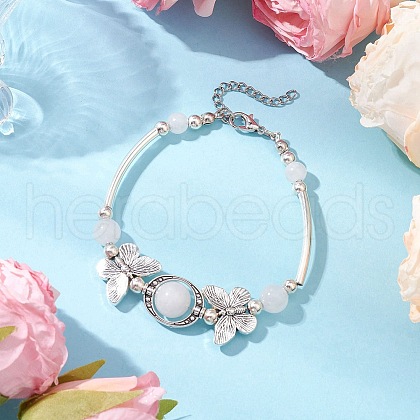 Natural White Jade Beaded Braceleys BJEW-JB11665-01-1