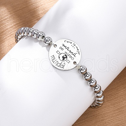 Mother's Day Flat Round with French Link Bracelets BJEW-A036-08P-1