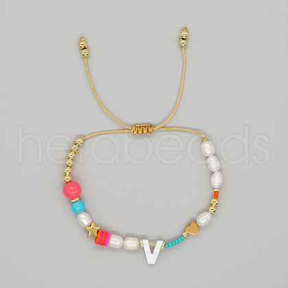 Shell Letter Charm Bead Bracelets ZZ0793-22-1