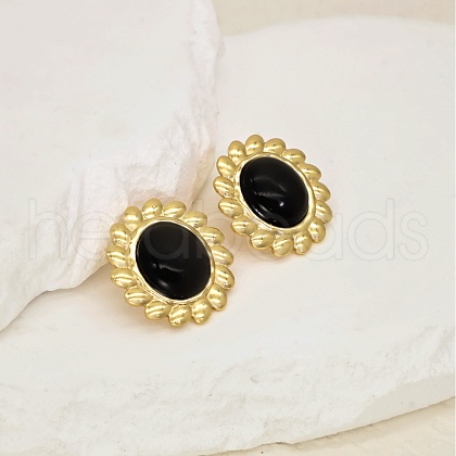 Fashionable Classic Cat Eye Stone Flower Stud Earrings UV0431-4-1