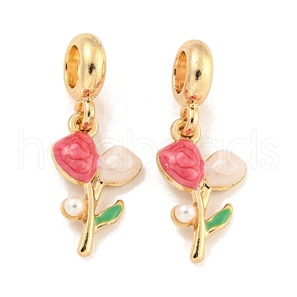 Rack Plating Alloy Enamel Flower European Dangle Charms FIND-B034-45G-02-1