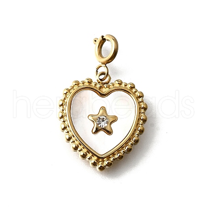 Heart with Star 304 Stainless Steel Rhinestone Pendant Decorations STAS-H202-04G-02-1