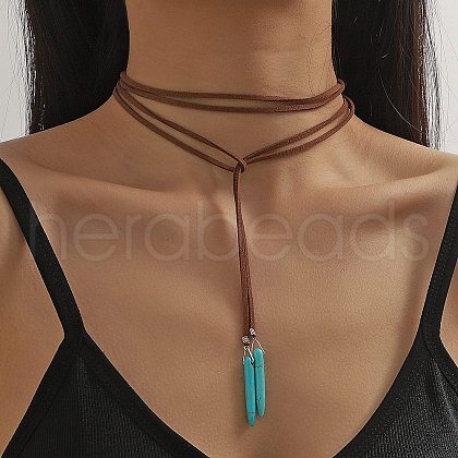 Bohemian Style Synthetic Turquoise Cone Pendant Necklaces for Women NJEW-G158-02-1