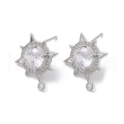 Brass Micro Pave Cubic Zirconia Stud Earring Findings KK-E107-09P-1