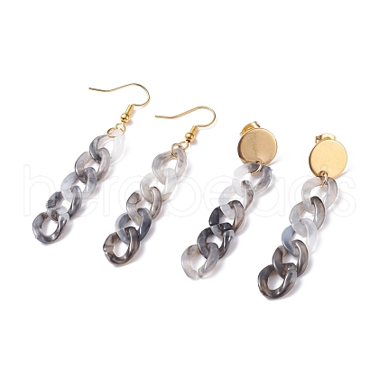 Chunky Acrylic Curb Chain Long Drop Earrings EJEW-JE04772-02-1