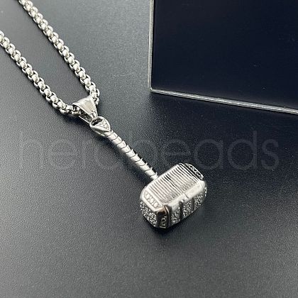 Stylish Stainless Steel Hammer Pendant Punk Necklaces for Lucky Men's Fashion Accessories QZ1821-1