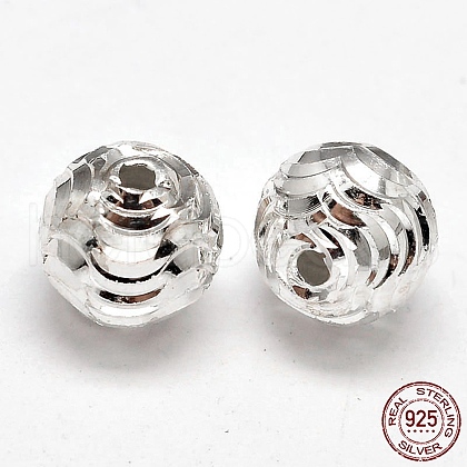 Fancy Cut 925 Sterling Silver Round Beads STER-F012-08C-1