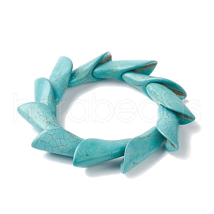 Dyed Synthetic Turquoise Leaf Beaded Stretch Bracelets BJEW-P299-07A-1
