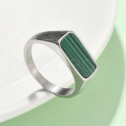 316L Stainless Steel Natural Malachite Finger Rings for Women RJEW-U054-02C-01P-1