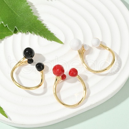 Brass Enamel Open Cuff Rings for Women RJEW-U057-01G-1