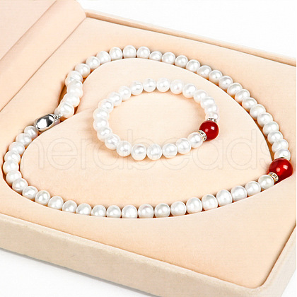 Mother's Day Jewellery Natural Freshwater Pearl ChalcedonyBeaded Necklace & Bracelets Sets for Women WGE4EAE-38-1
