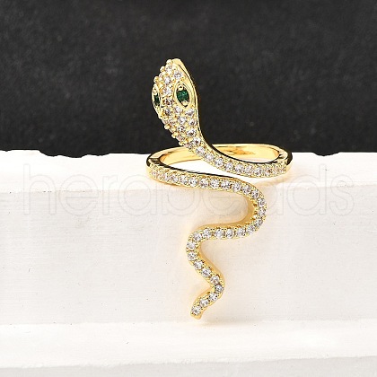 Brass Micro Pave Cubic Zirconia Cuff Rings RJEW-D308-03G-B-1