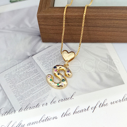 Brass Pave Colorful Cubic Zirconia Heart Initial Pendant Necklaces for Women WGF6021-22-1