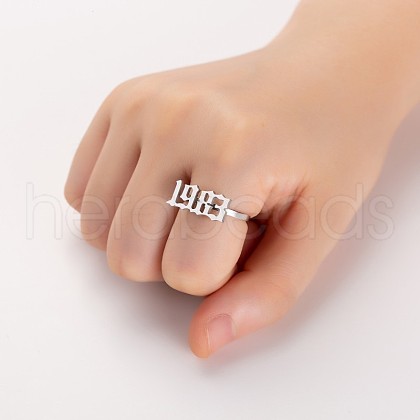 Birth Year 201 Stainless Steel Adjustable Open Cuff Rings FS-WG46D84-10-1