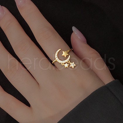 925 Sterling Silver Micro Pave Cubic Zirconia Cuff Rings for Women RJEW-U046-03G-1
