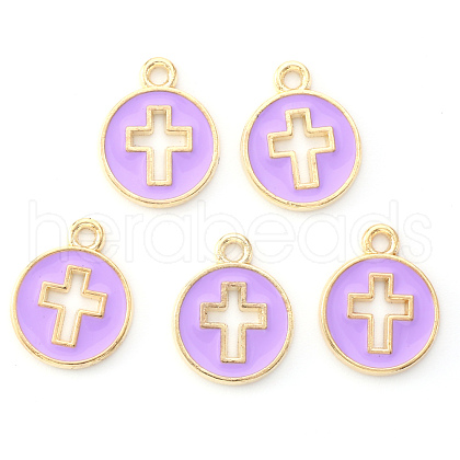 Light Gold Plated Alloy Enamel Pendants ENAM-R136-18C-1