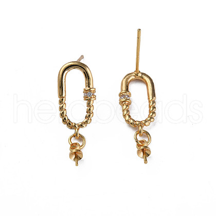 Brass Pave Clear Cubic Zirconia Stud Earring Findings KK-N233-370-1