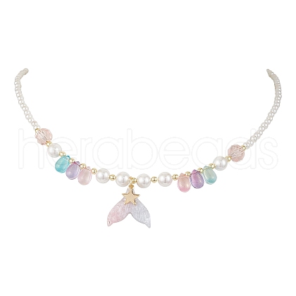 Shell Pearl Bead Pendant Necklaces NJEW-JN05243-1