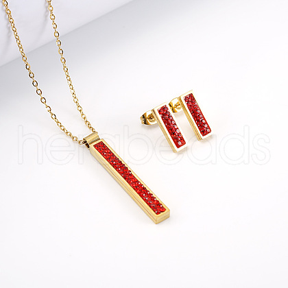 Rectangle 304 Stainless Steel Rhinestone Pendant Necklace & Stud Earring FS-WGB5AF5-01-1