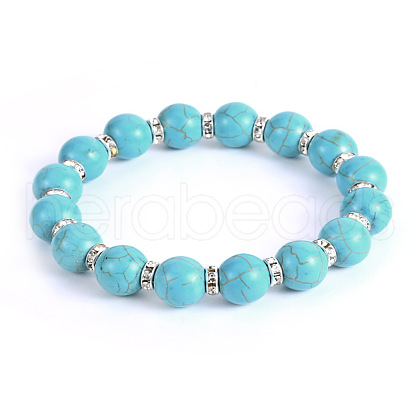 Vintage Round Synthetic Turquoise Beaded Bracelets for Women FL7669-2-1