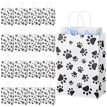 Rectangle with Paw Print Pattern Paper Storage Bags with Handle ABAG-WH0046-38B-1