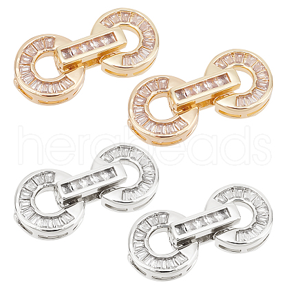   4 Sets 2 Colors Brass Pave Clear Cubic Zirconia Fold Over Clasps KK-PH0005-46-1