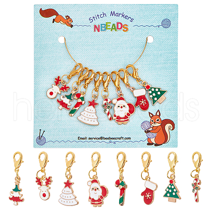 8Pcs 8 Style Christmas Theme Alloy Enamel Pendants Decorations HJEW-NB0001-47-1