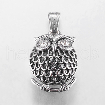 Retro Halloween Jewelry Findings Antique Silver Owl 304 Stainless Steel Pendants X-STAS-E004-3A-1