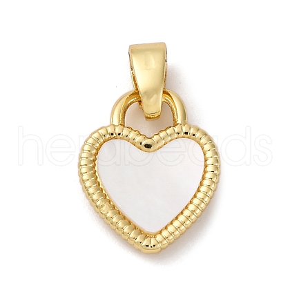 Brass Pave Natural White Shell Heart Charms KK-P308-04G-1