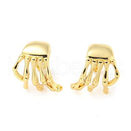 Rack Plating Brass Skeleton Hand Cuff Earrings for Women EJEW-F326-06G-1