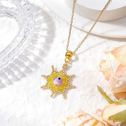 Glass Seed Beads & Handmade Evil Eye Lampwork Star Pendant Necklaces NJEW-MZ00098-04-1