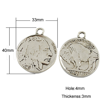 Tibetan Style Alloy Coin Pendants TIBEP-GC001-AS-NR-1